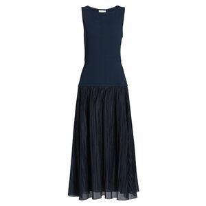Reformation Cyra dropped waist pleated skirt dress midnight navy blue Size 12